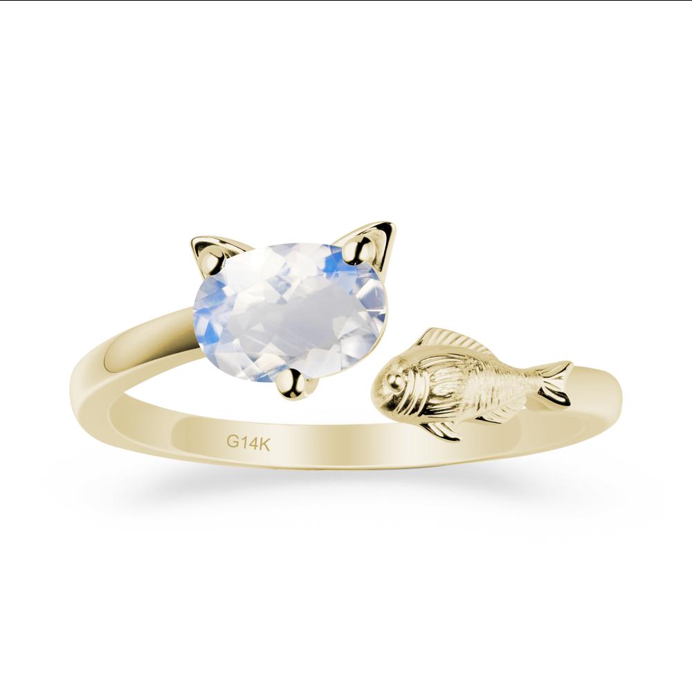 Cat and Fish Moonstone Bypass Ring - LUO Jewelry #metal_14k yellow gold