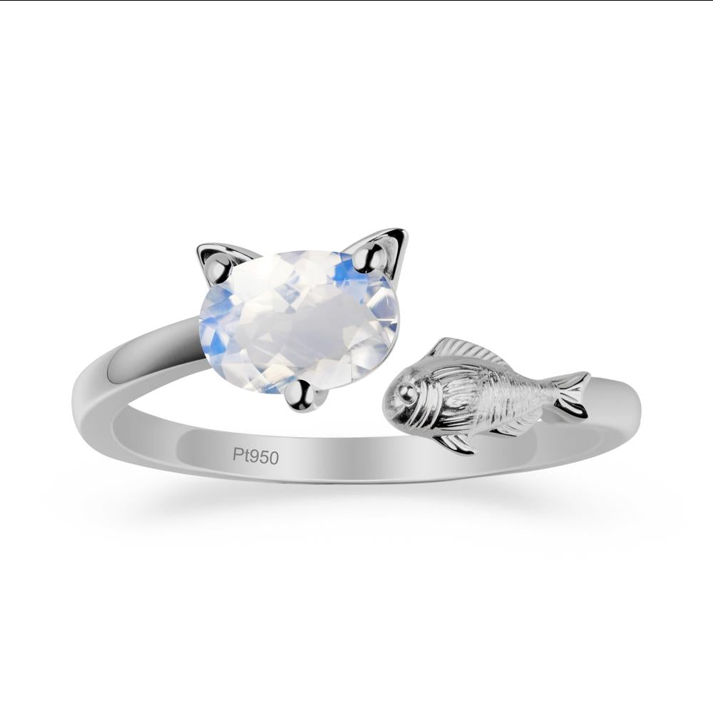 Cat and Fish Moonstone Bypass Ring - LUO Jewelry #metal_platinum