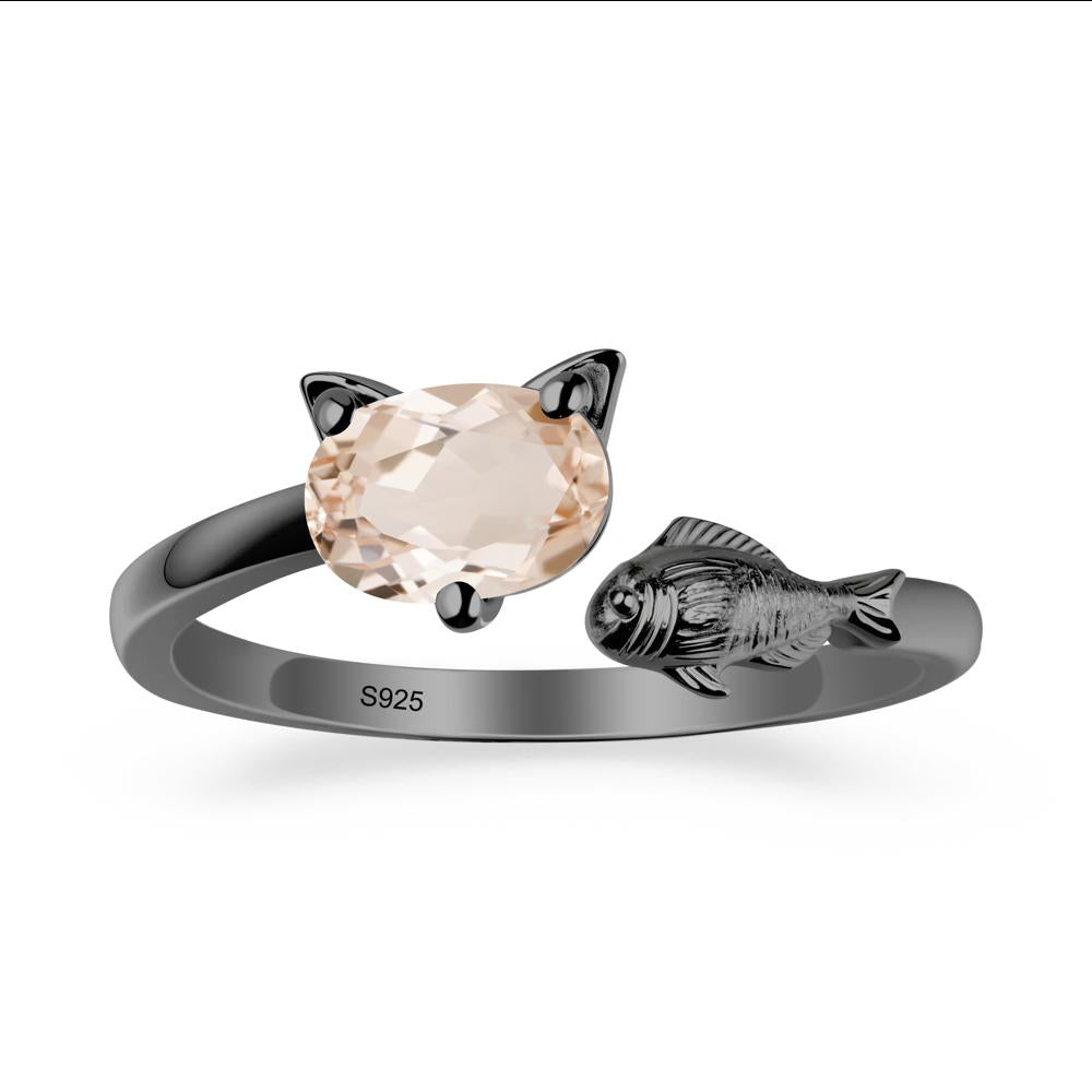 Morganite Cat and Fish Ring - LUO Jewelry #metal_black finish sterling silver