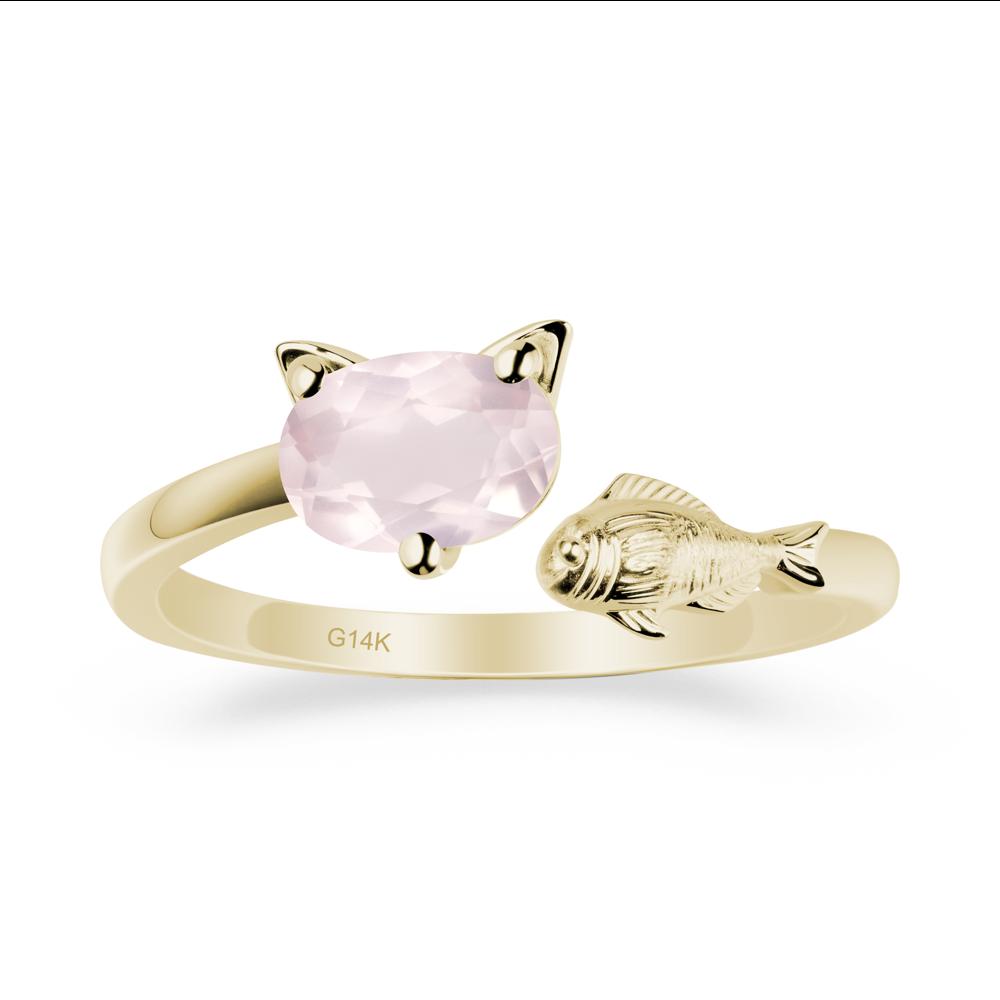 Cat and Fish Rose Quartz Open Ring - LUO Jewelry #metal_14k yellow gold