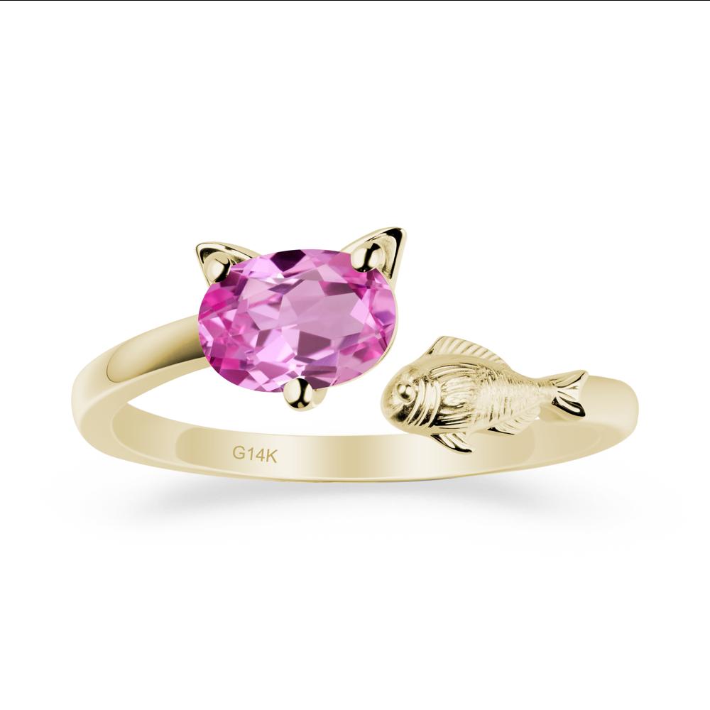 Cat and Fish Pink Sapphire Bypass Ring - LUO Jewelry #metal_14k yellow gold