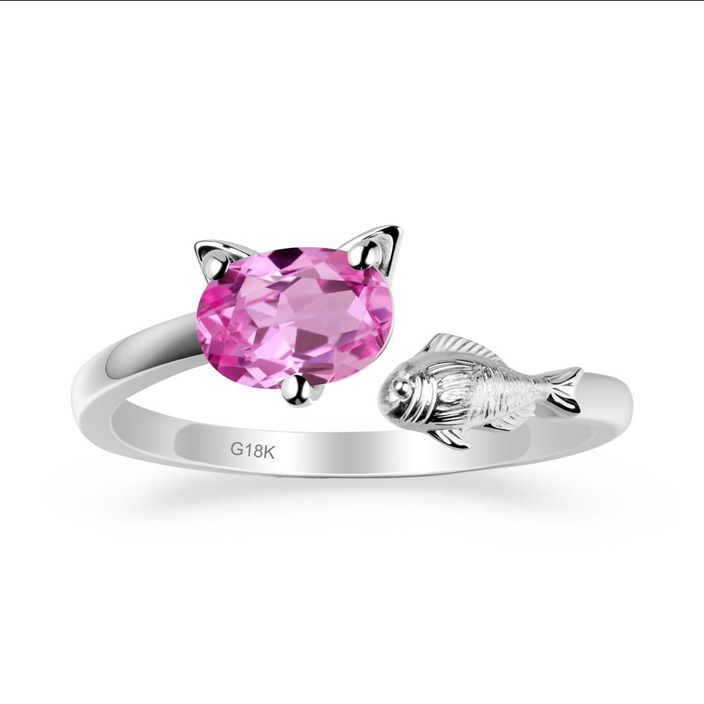 Cat and Fish Pink Sapphire Bypass Ring - LUO Jewelry #metal_18k white gold