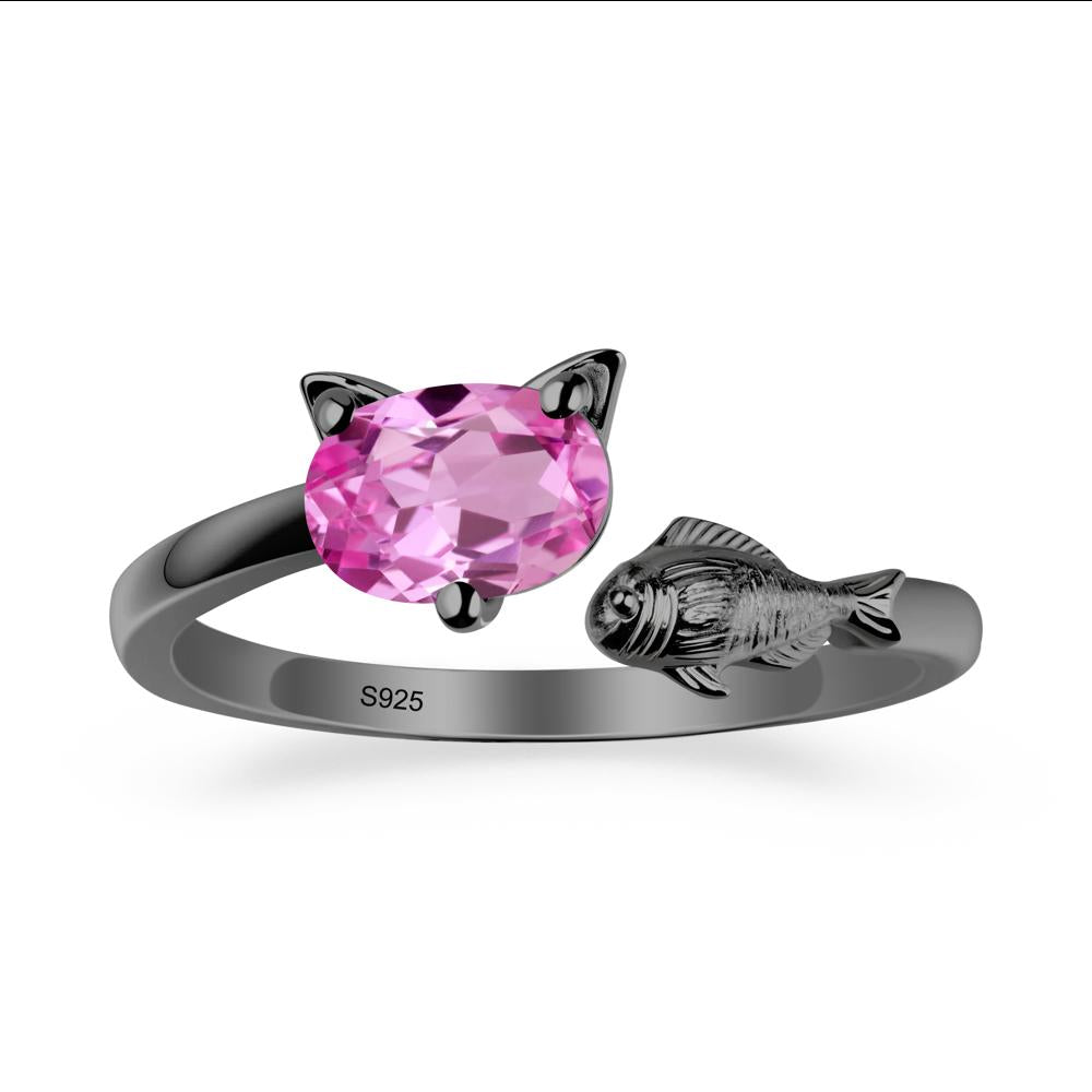 Cat and Fish Pink Sapphire Bypass Ring - LUO Jewelry #metal_black finish sterling silver