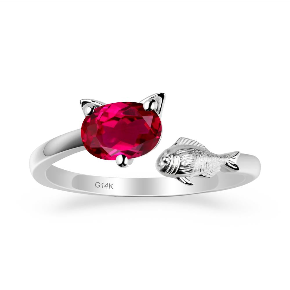 Ruby Cat and Fish Ring - LUO Jewelry #metal_14k white gold