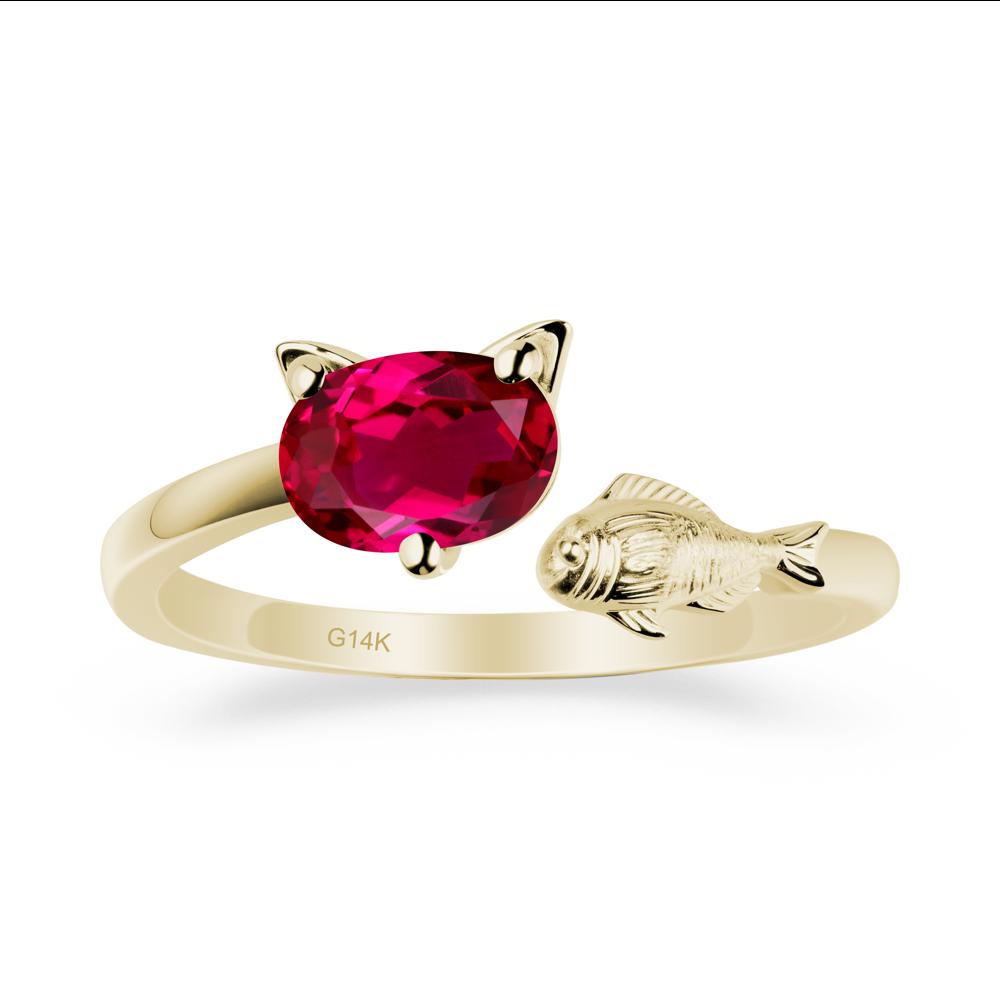 Ruby Cat and Fish Ring - LUO Jewelry #metal_14k yellow gold