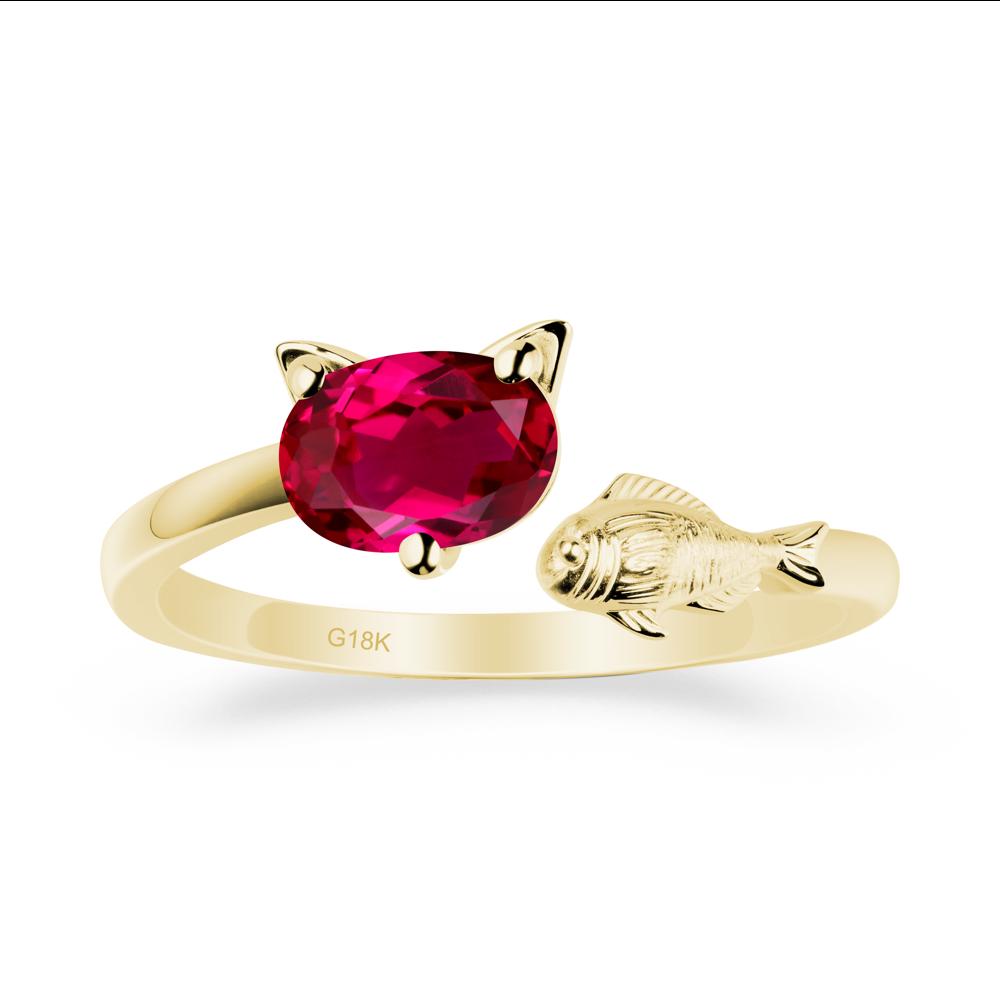 Ruby Cat and Fish Ring - LUO Jewelry #metal_18k yellow gold