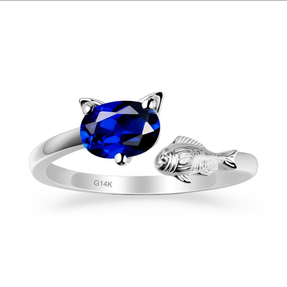 Sapphire Fish and Cat Ring - LUO Jewelry #metal_14k white gold