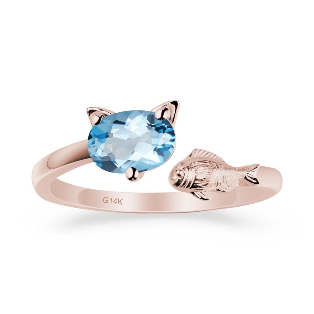 Cat and Fish Swiss Blue Topaz Bypass Ring - LUO Jewelry #metal_14k rose gold