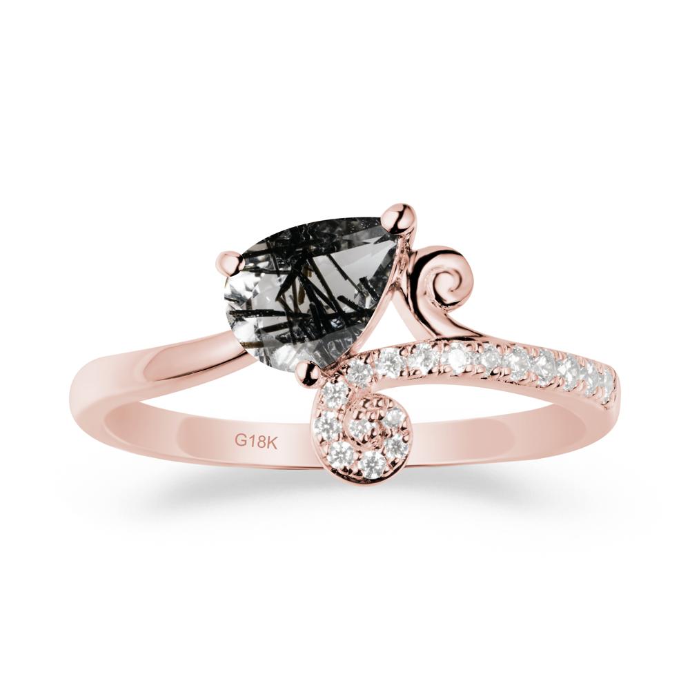 Teardrop Black Rutilated Quartz Swirl Ring - LUO Jewelry #metal_18k rose gold
