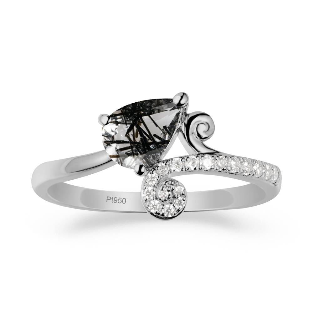 Teardrop Black Rutilated Quartz Swirl Ring - LUO Jewelry #metal_platinum