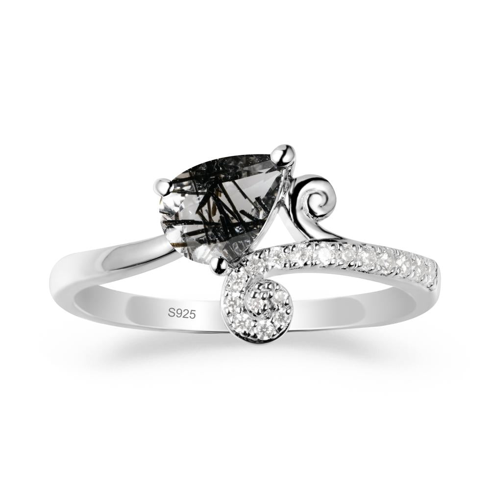 Teardrop Black Rutilated Quartz Swirl Ring - LUO Jewelry #metal_sterling silver