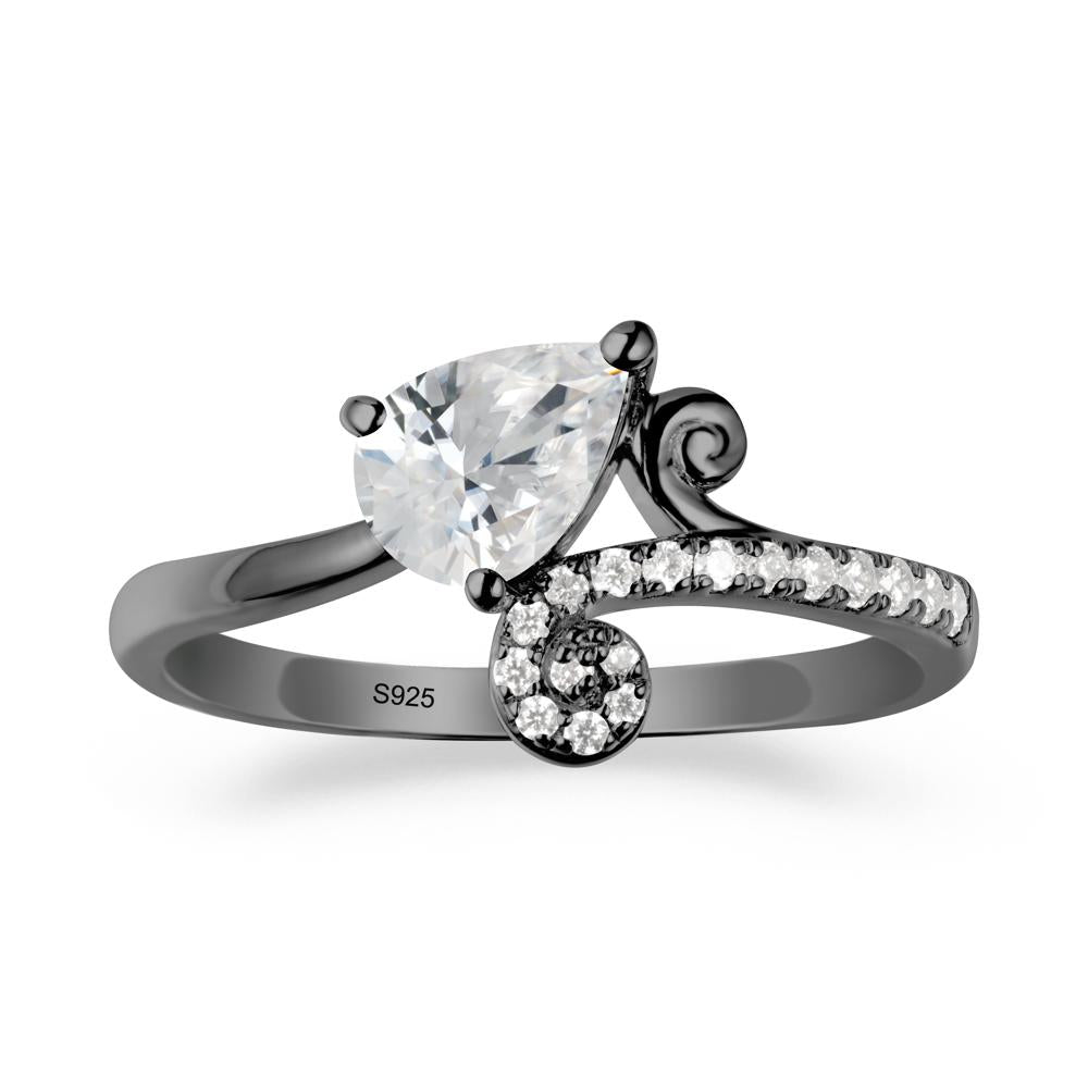 Teardrop Cubic Zirconia Swirl Ring - LUO Jewelry #metal_black finish sterling silver