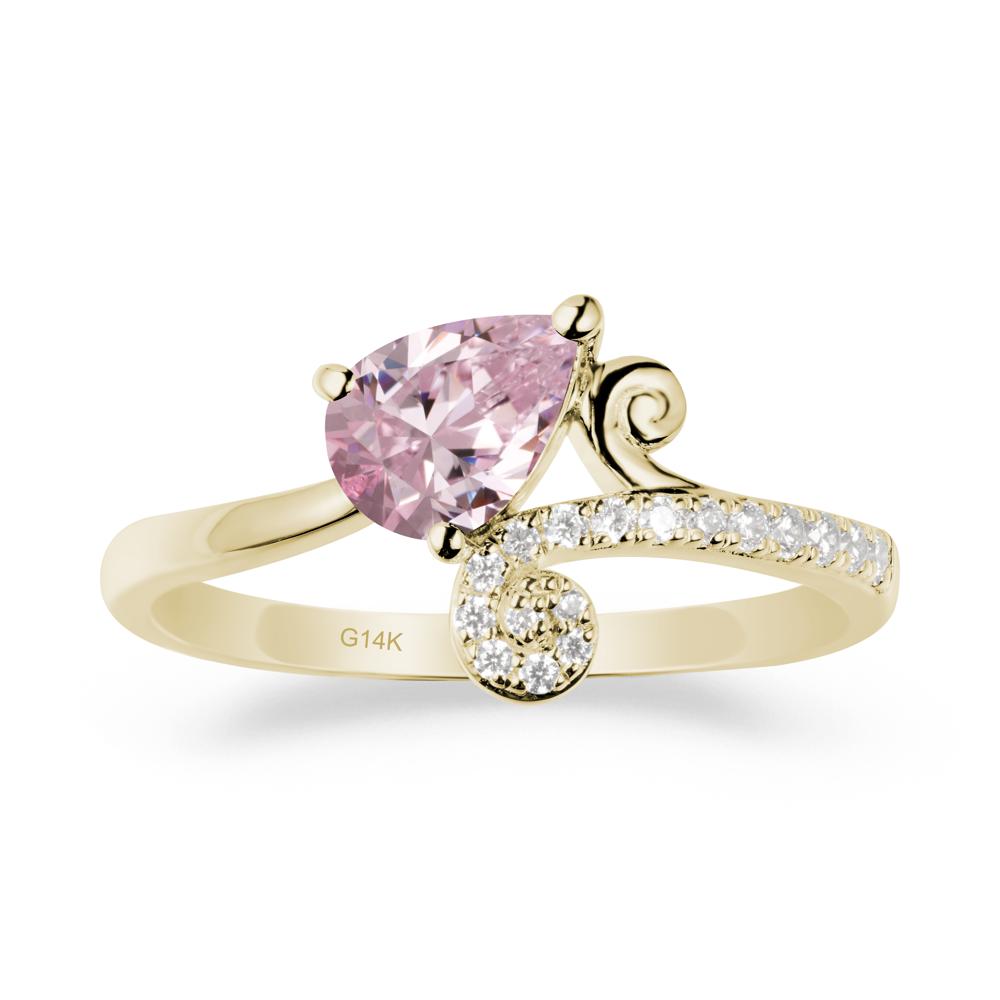 Vine Pink Cubic Zirconia Bypass Ring - LUO Jewelry #metal_14k yellow gold