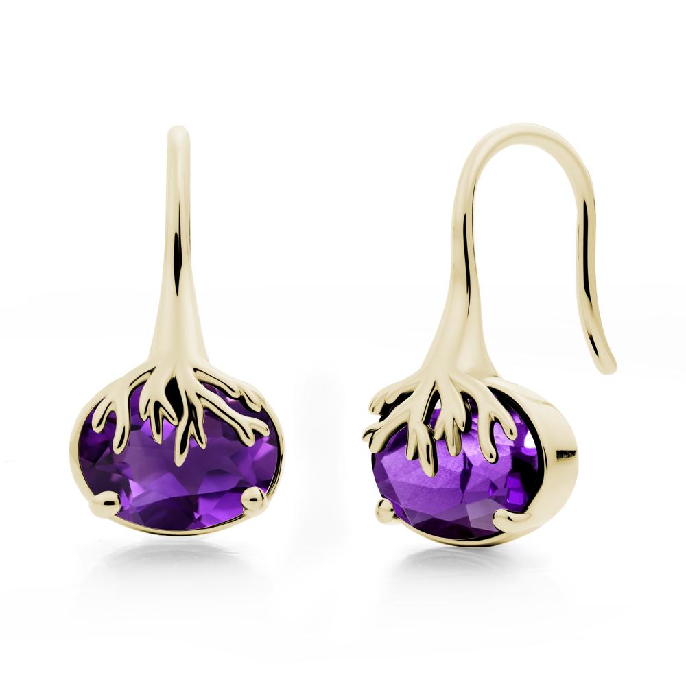 Tree Root Inspired Amethyst French Hook Earrings - LUO Jewelry #metal_14k yellow gold