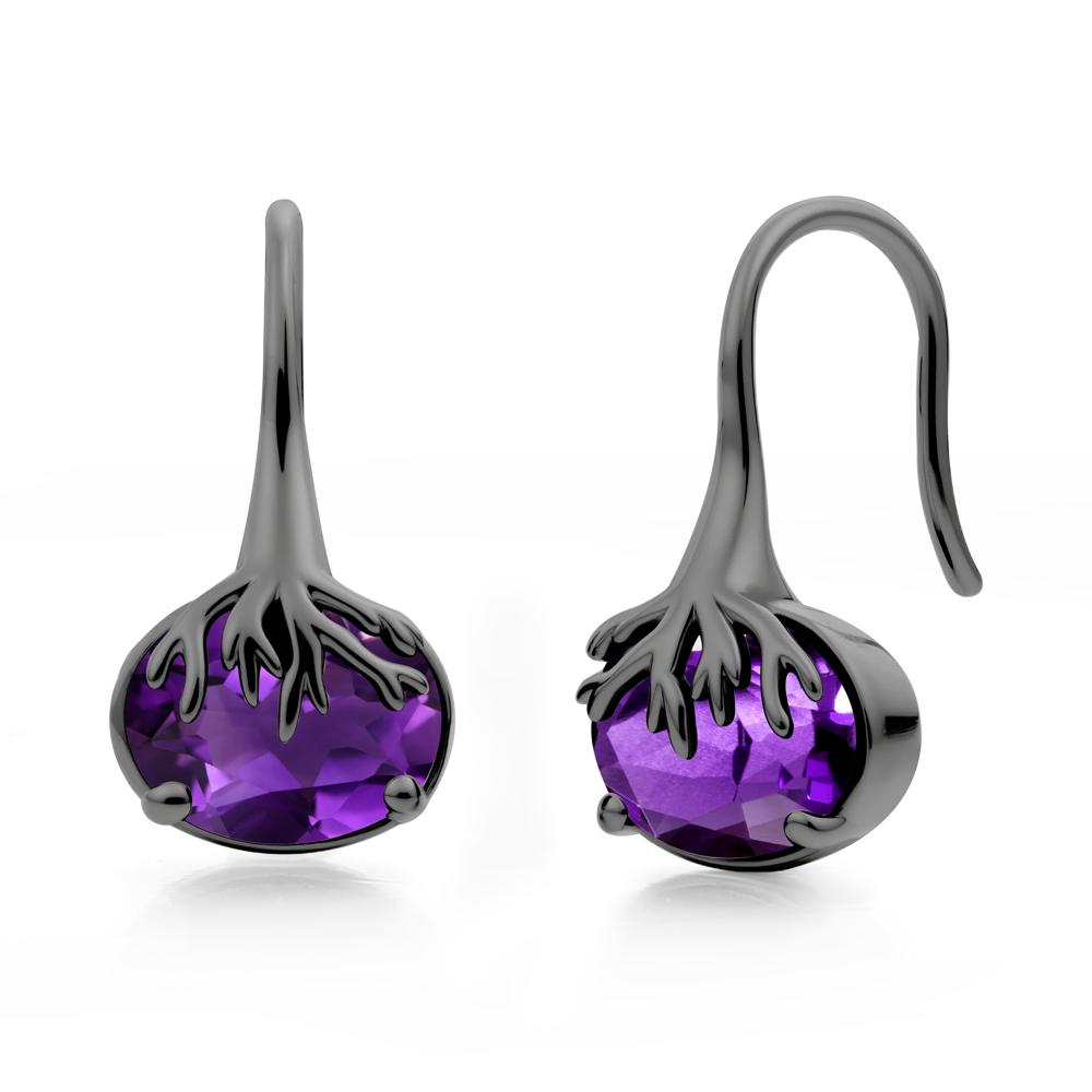 Tree Root Inspired Amethyst French Hook Earrings - LUO Jewelry #metal_black finish sterling silver