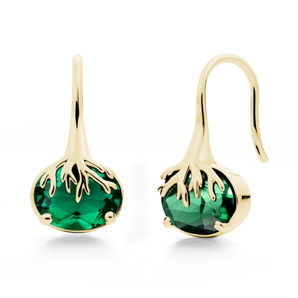 Oval Emerald French Hook Earrings - LUO Jewelry #metal_18k yellow gold