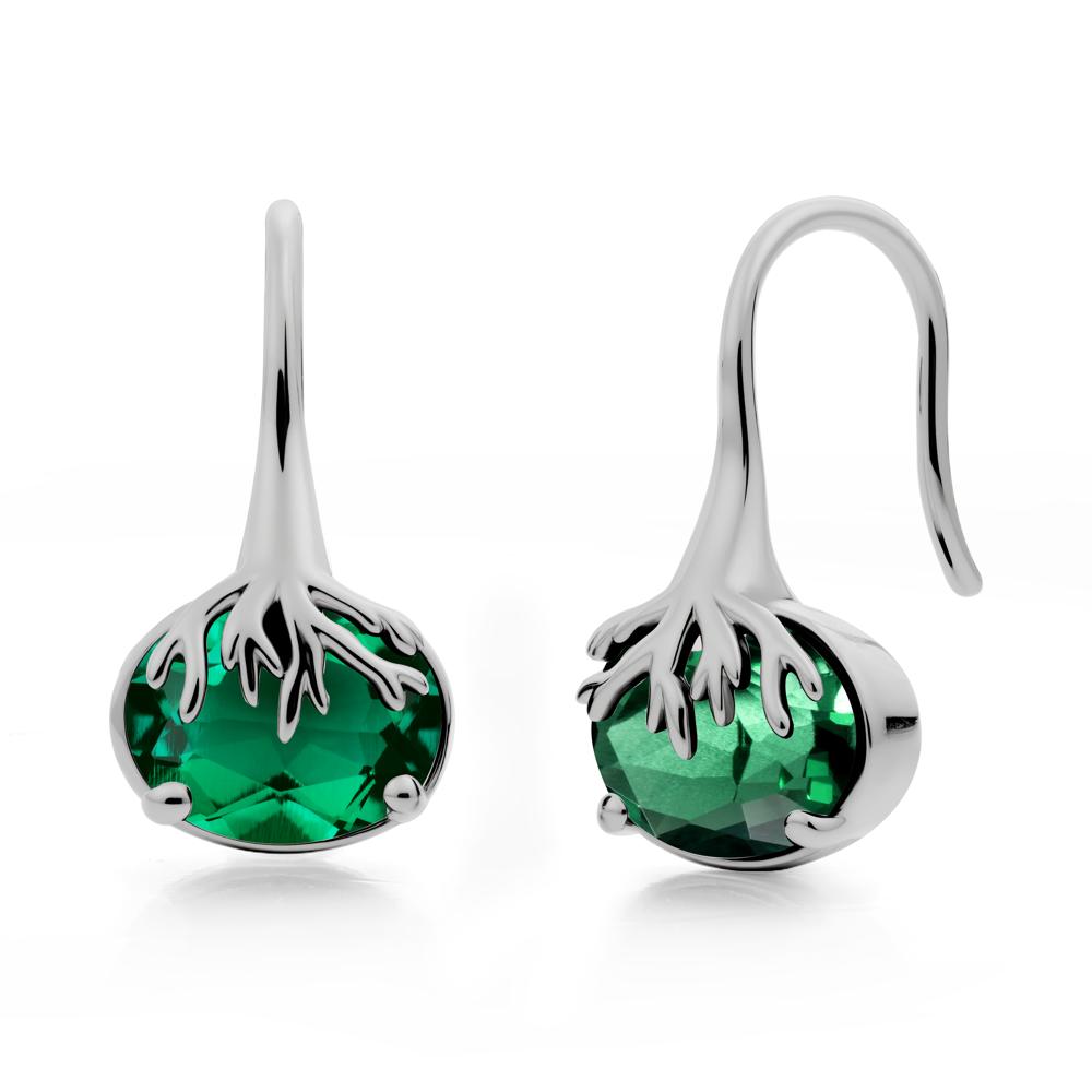 Oval Emerald French Hook Earrings - LUO Jewelry #metal_platinum