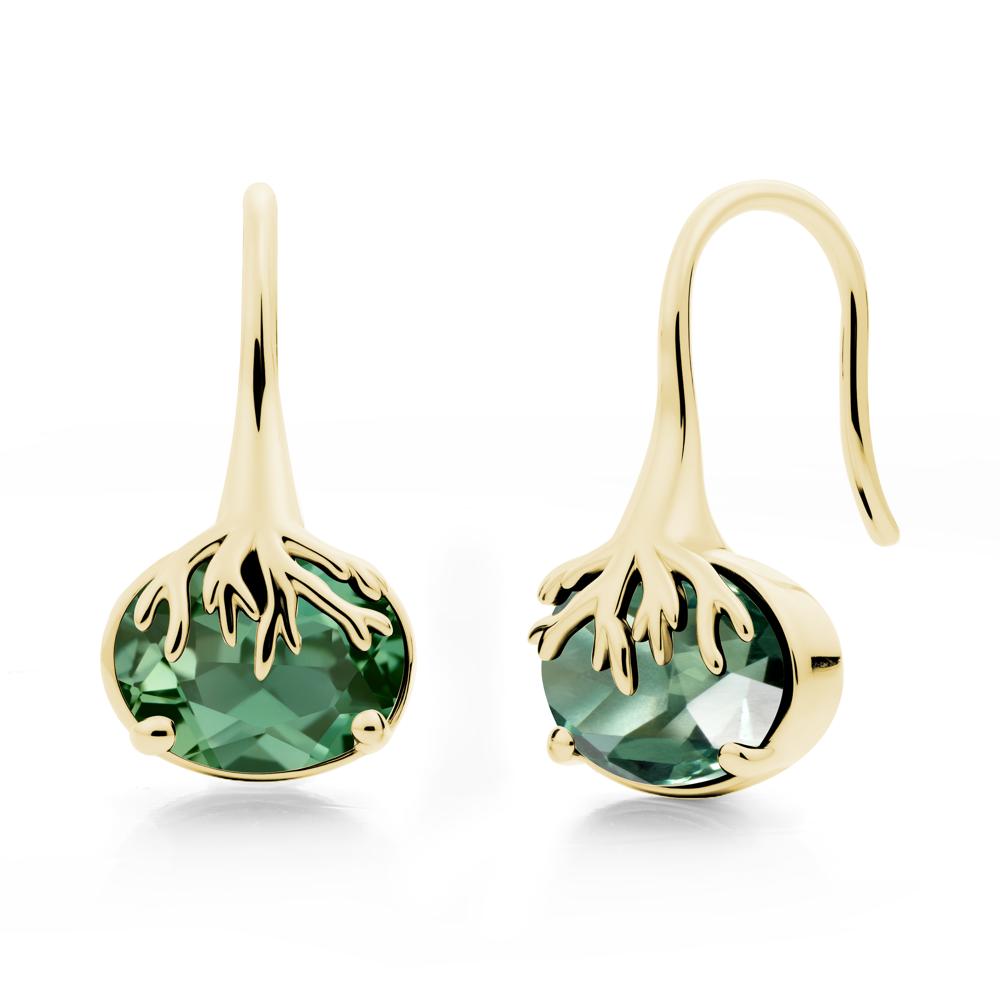 Oval Green Sapphire French Hook Earrings - LUO Jewelry #metal_18k yellow gold