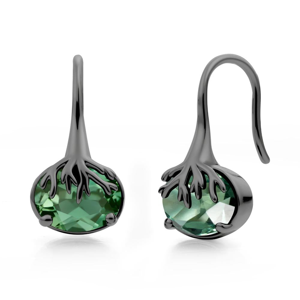 Oval Green Sapphire French Hook Earrings - LUO Jewelry #metal_black finish sterling silver
