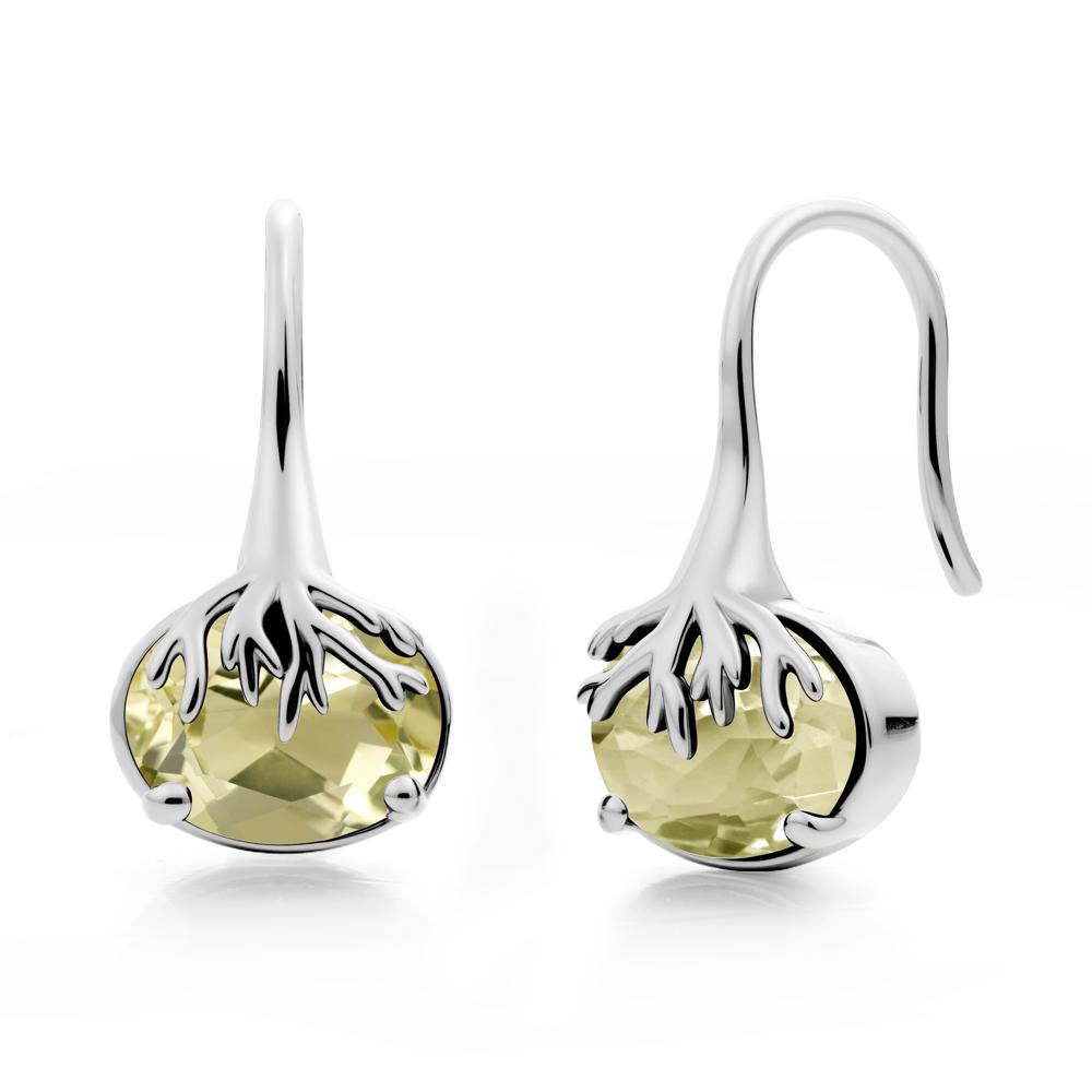 Oval Lemon Quartz French Hook Earrings - LUO Jewelry #metal_14k white gold