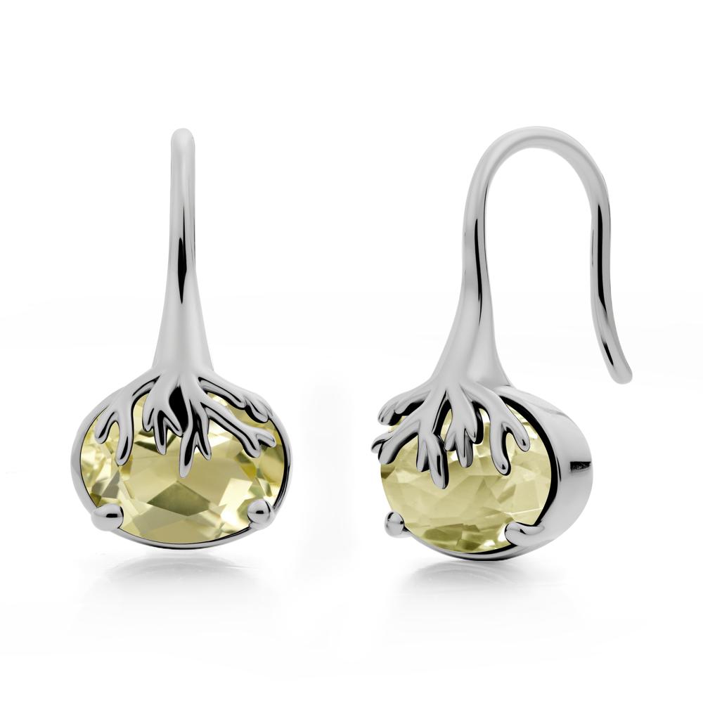 Oval Lemon Quartz French Hook Earrings - LUO Jewelry #metal_platinum