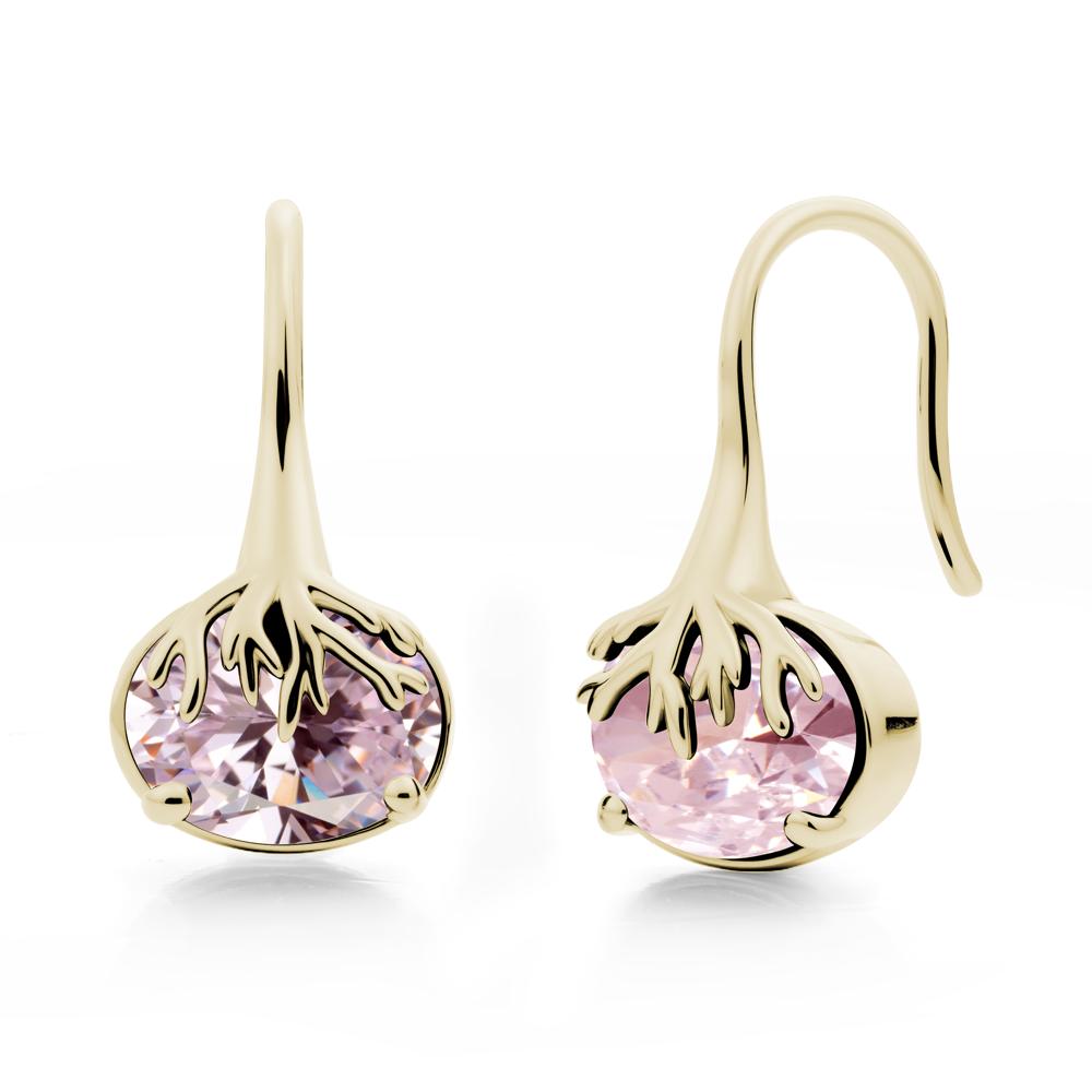Oval Pink Cubic Zirconia French Hook Earrings - LUO Jewelry #metal_14k yellow gold