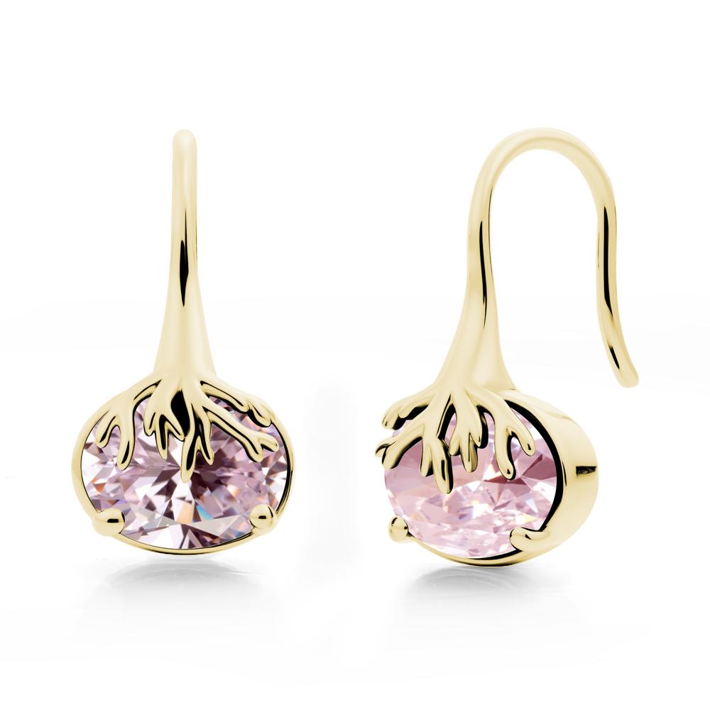 Oval Pink Cubic Zirconia French Hook Earrings - LUO Jewelry #metal_18k yellow gold
