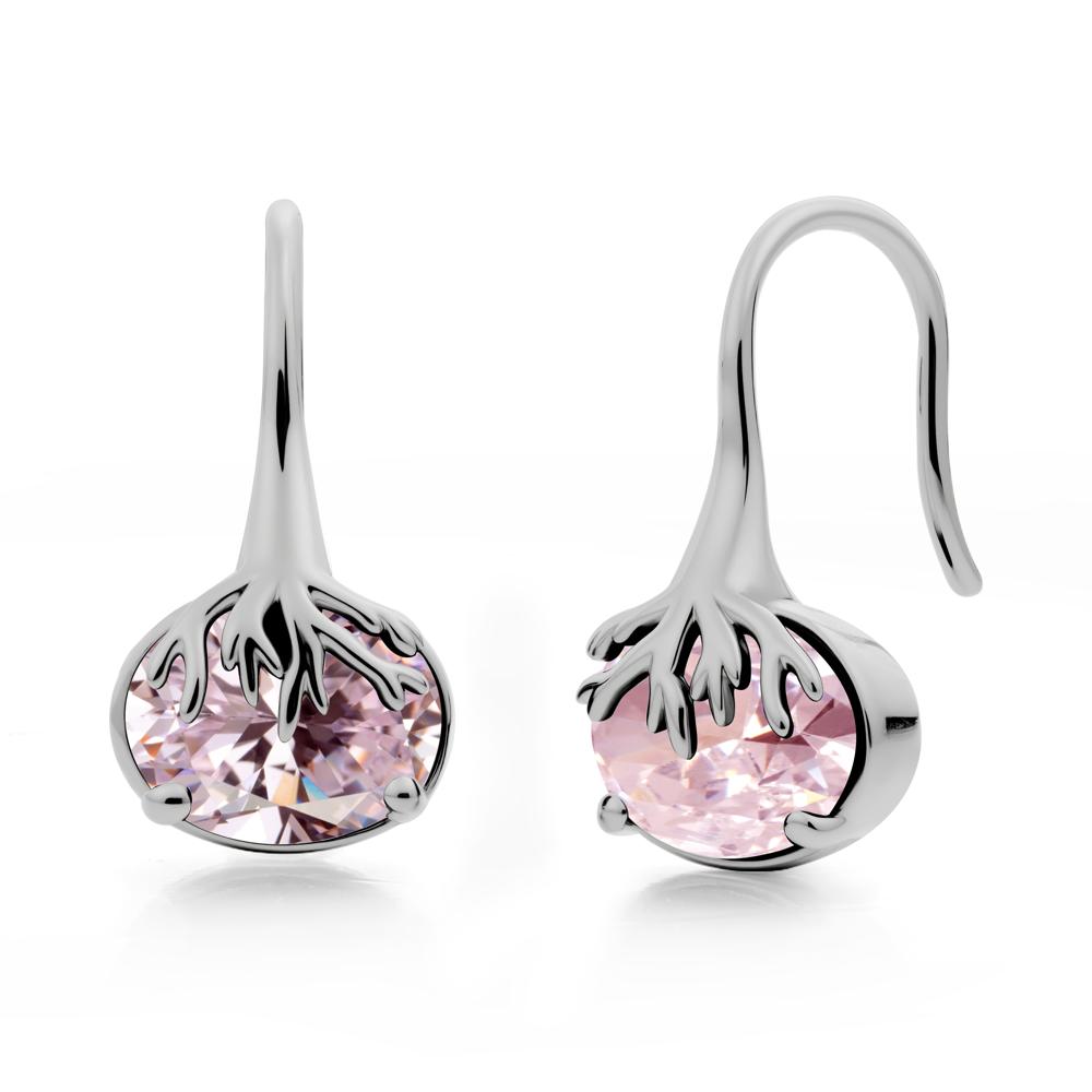 Oval Pink Cubic Zirconia French Hook Earrings - LUO Jewelry #metal_platinum