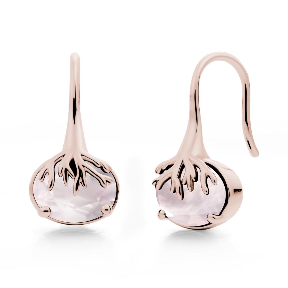 Oval Rose Quartz French Hook Earrings - LUO Jewelry #metal_14k rose gold
