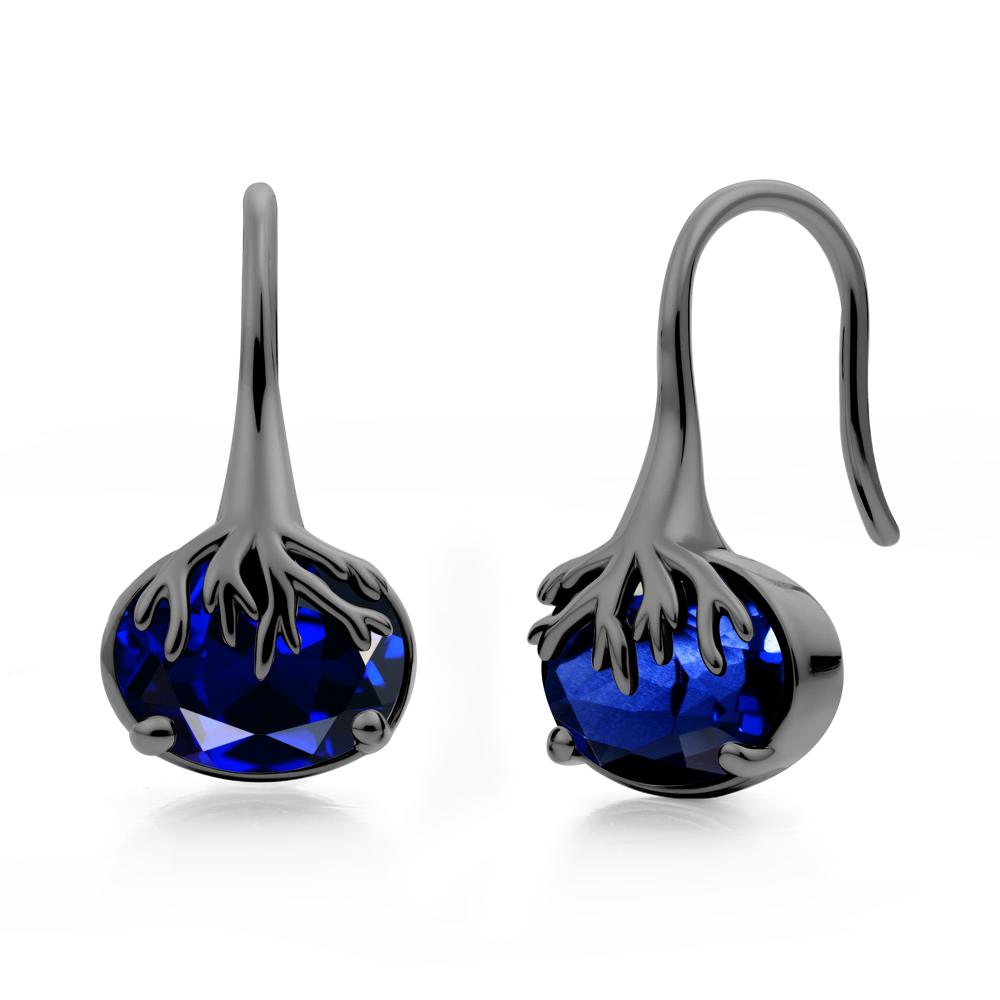 Oval Sapphire French Hook Earrings - LUO Jewelry #metal_black finish sterling silver