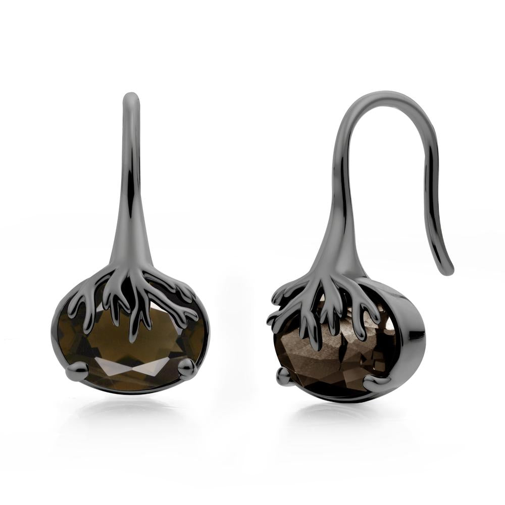 Oval Smoky Quartz French Hook Earrings - LUO Jewelry #metal_black finish sterling silver