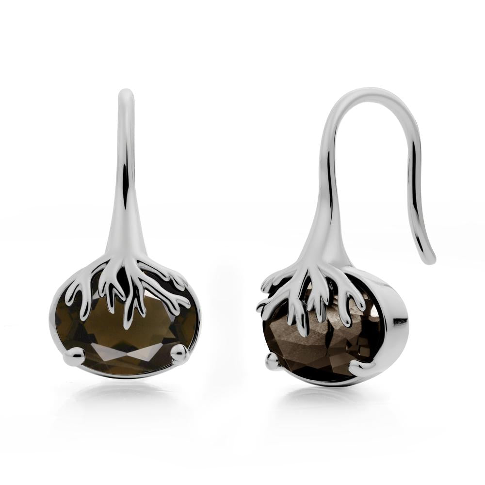 Oval Smoky Quartz French Hook Earrings - LUO Jewelry #metal_platinum