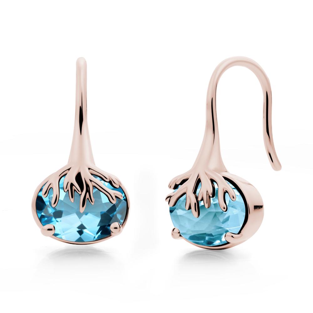 Tree Root Inspired Swiss Blue Topaz French Hook Earrings - LUO Jewelry #metal_14k rose gold