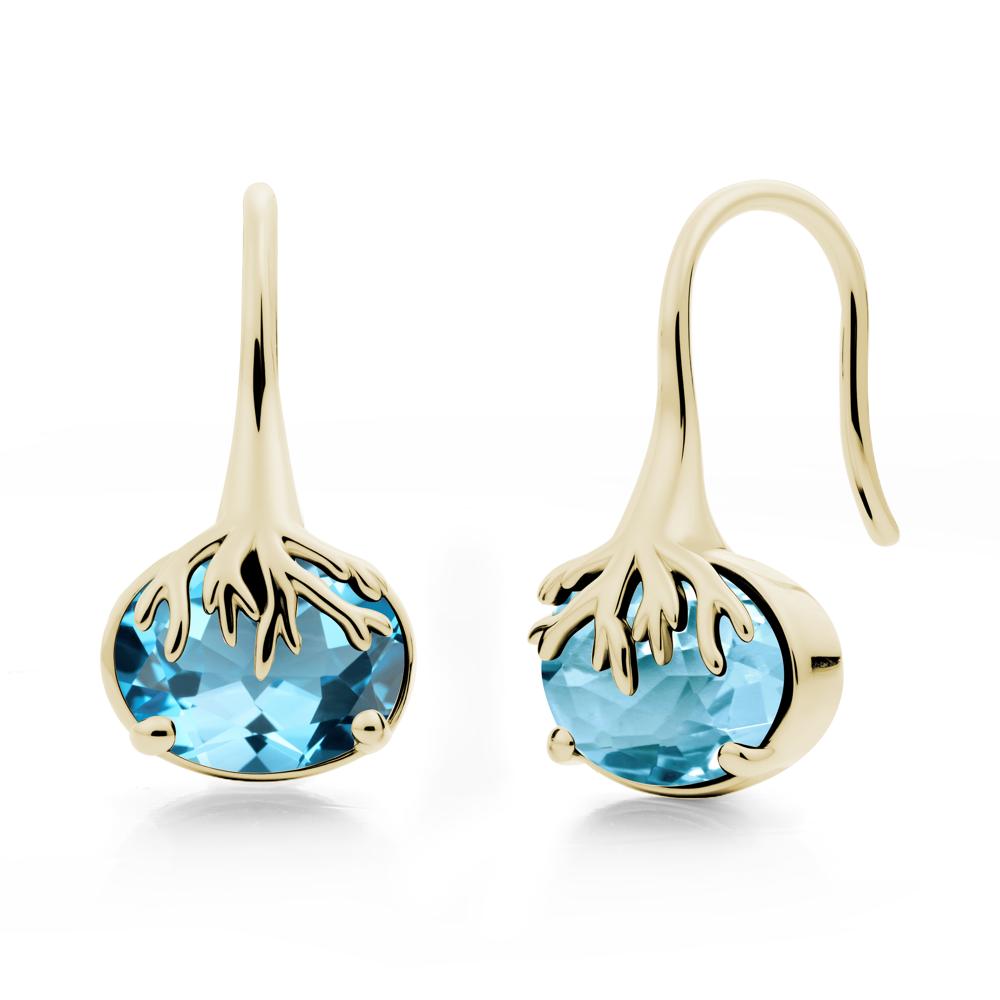 Tree Root Inspired Swiss Blue Topaz French Hook Earrings - LUO Jewelry #metal_14k yellow gold