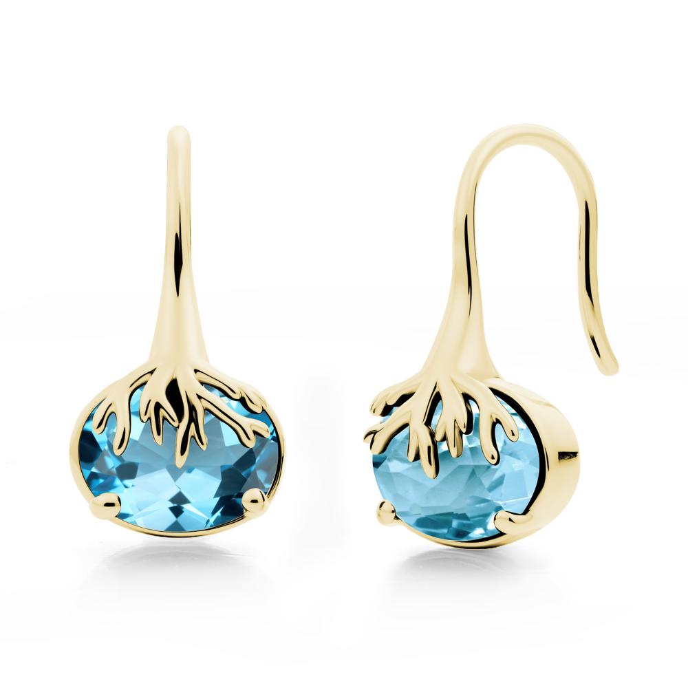 Tree Root Inspired Swiss Blue Topaz French Hook Earrings - LUO Jewelry #metal_18k yellow gold