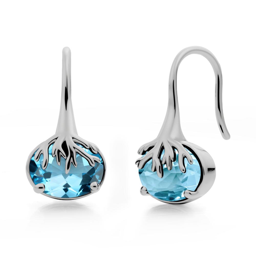 Tree Root Inspired Swiss Blue Topaz French Hook Earrings - LUO Jewelry #metal_platinum