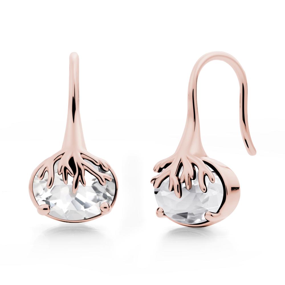 Tree Root Inspired White Topaz French Hook Earrings - LUO Jewelry #metal_18k rose gold