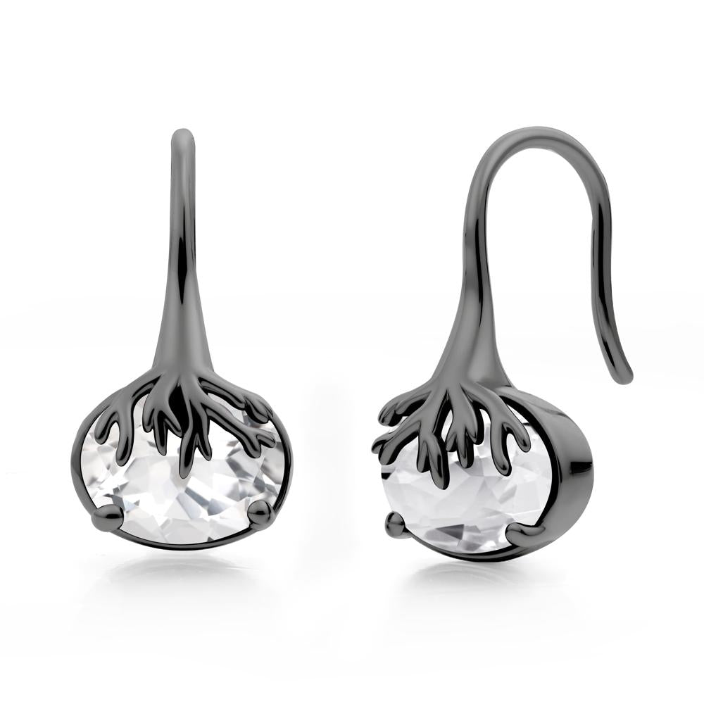 Tree Root Inspired White Topaz French Hook Earrings - LUO Jewelry #metal_black finish sterling silver