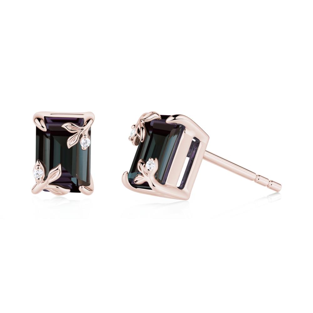 Nature-Inspired Leaf Emerald Cut Alexandrite Earrings - LUO Jewelry #metal_14k rose gold