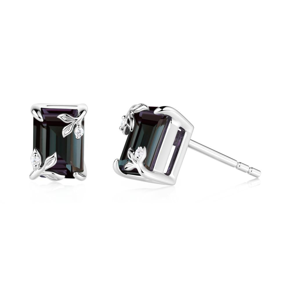 Nature-Inspired Leaf Emerald Cut Alexandrite Earrings - LUO Jewelry #metal_14k white gold