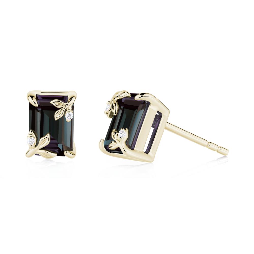 Nature-Inspired Leaf Emerald Cut Alexandrite Earrings - LUO Jewelry #metal_14k yellow gold