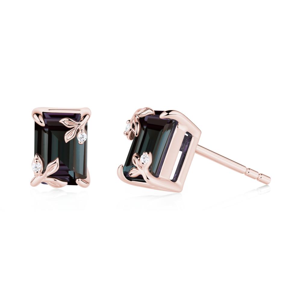 Nature-Inspired Leaf Emerald Cut Alexandrite Earrings - LUO Jewelry #metal_18k rose gold