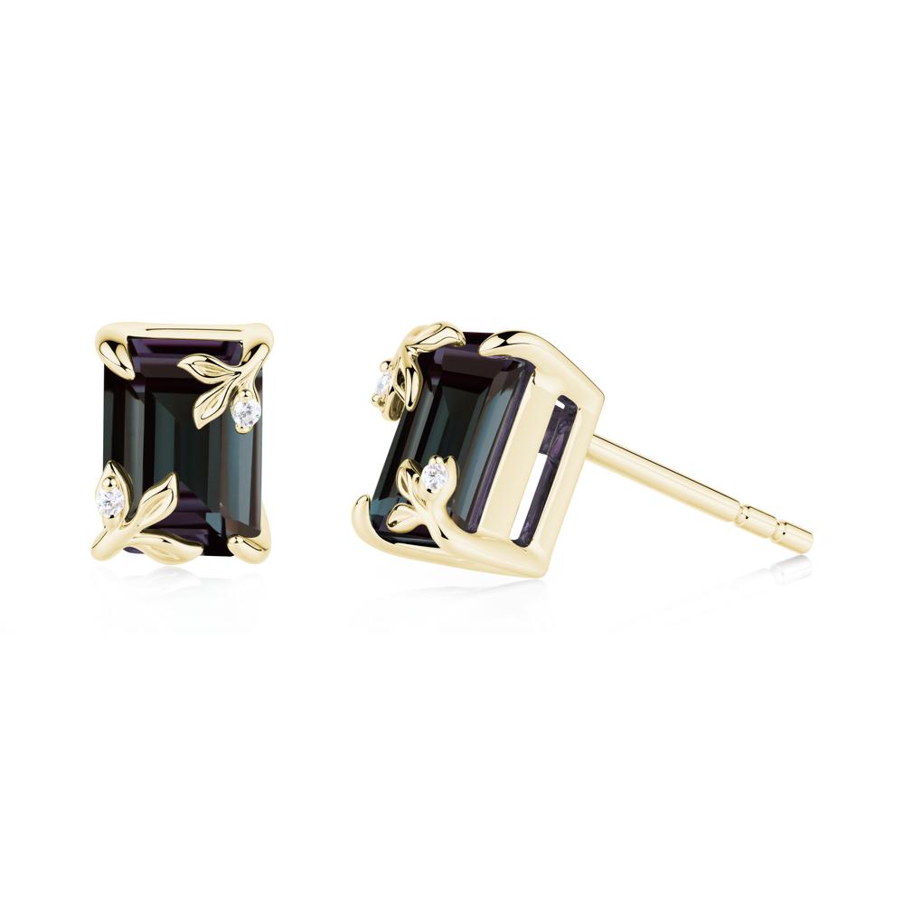 Nature-Inspired Leaf Emerald Cut Alexandrite Earrings - LUO Jewelry #metal_18k yellow gold