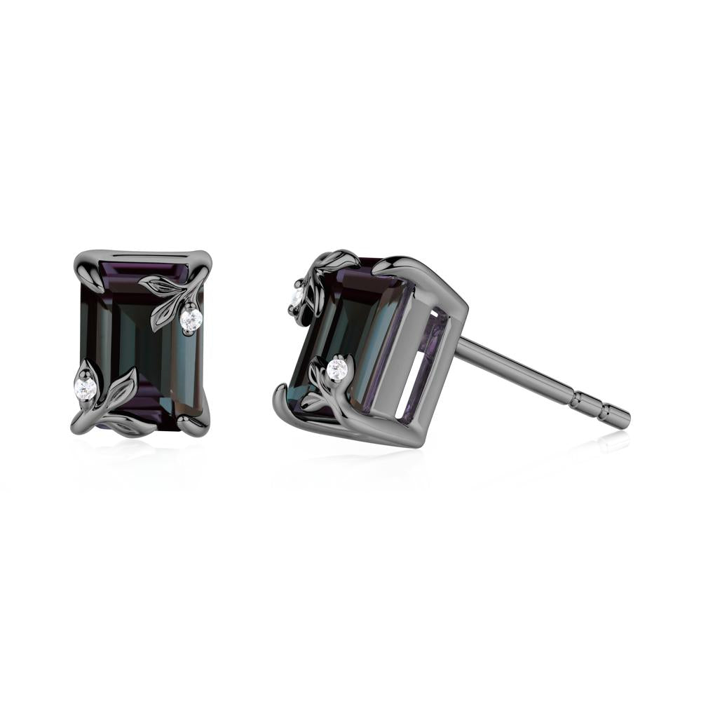 Nature-Inspired Leaf Emerald Cut Alexandrite Earrings - LUO Jewelry #metal_black finish sterling silver