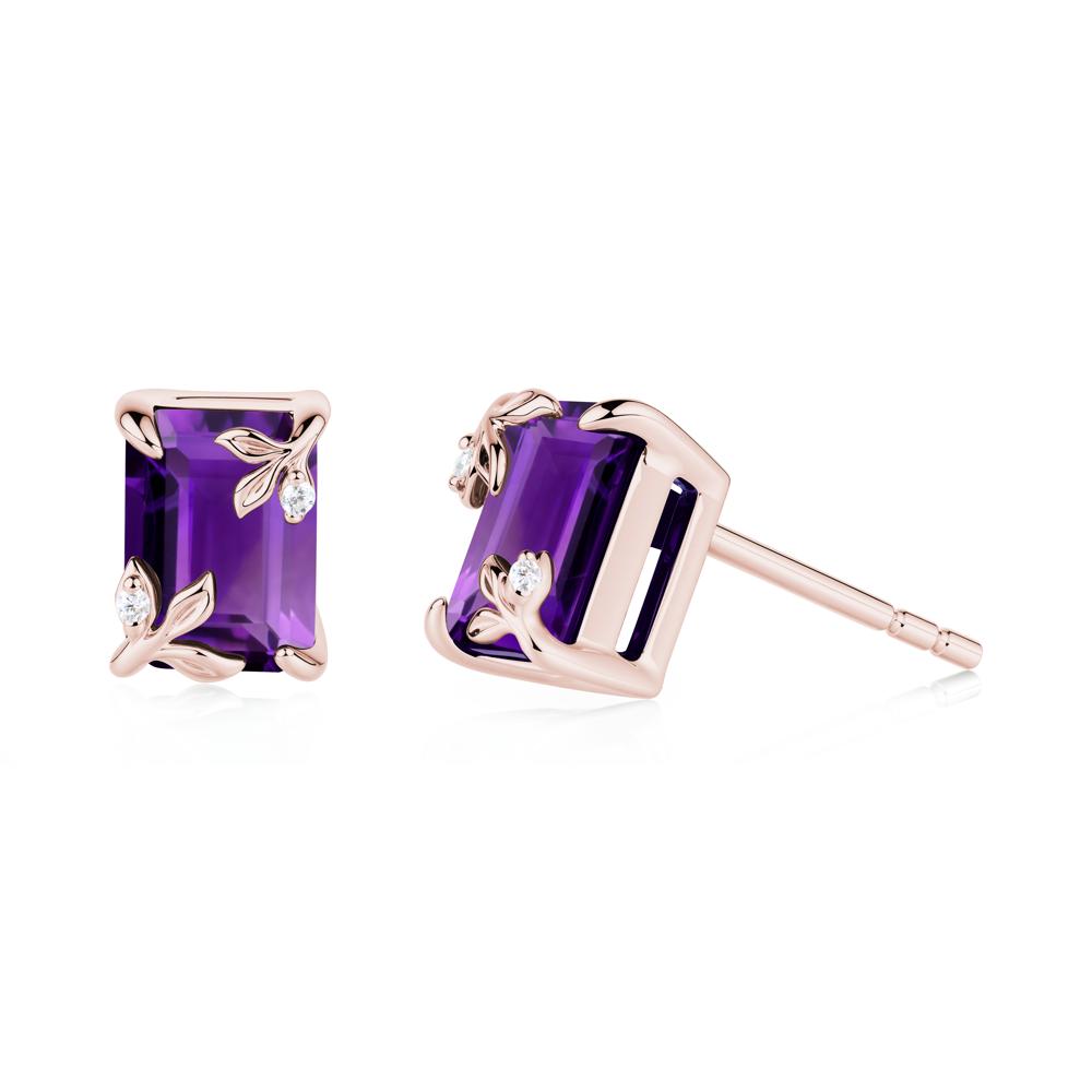 Nature-Inspired Leaf Emerald Cut Amethyst Stud Earrings - LUO Jewelry #metal_18k rose gold