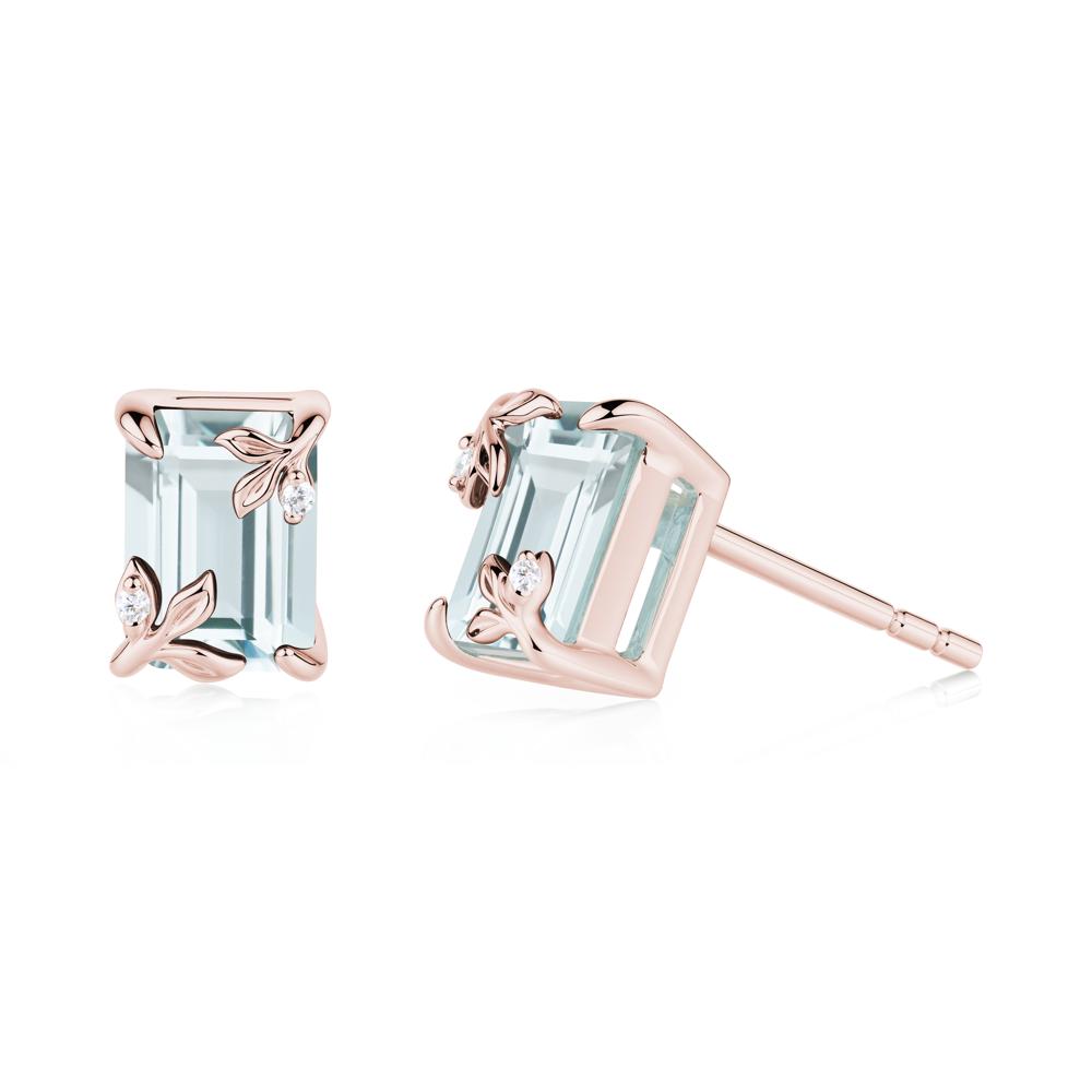 Nature-Inspired Leaf Emerald Cut Aquamarine Earrings - LUO Jewelry #metal_18k rose gold