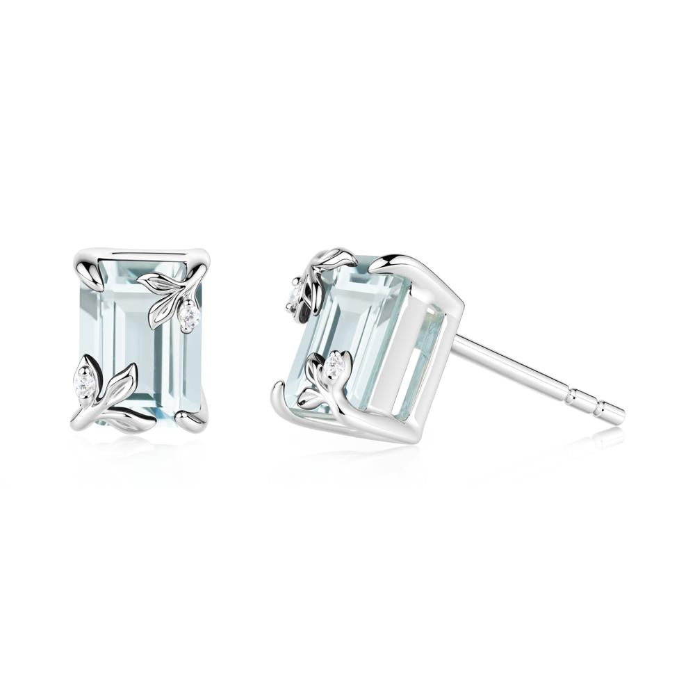 Nature-Inspired Leaf Emerald Cut Aquamarine Earrings - LUO Jewelry #metal_sterling silver