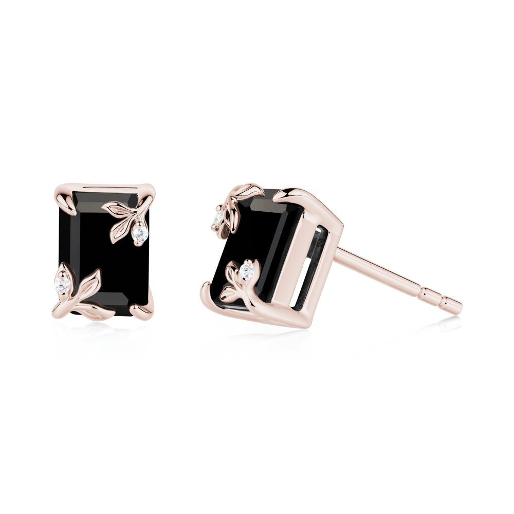 Nature-Inspired Leaf Emerald Cut Black Spinel Earrings - LUO Jewelry #metal_14k rose gold