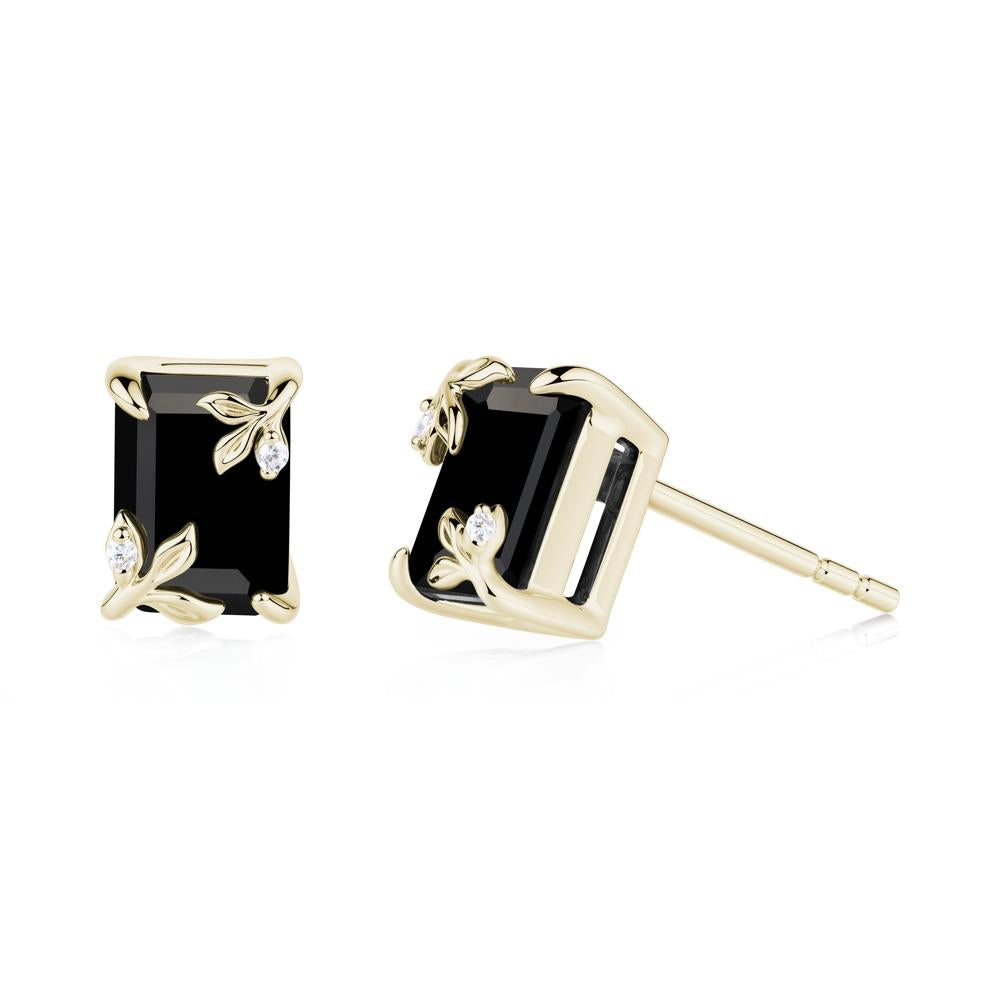 Nature-Inspired Leaf Emerald Cut Black Spinel Earrings - LUO Jewelry #metal_14k yellow gold