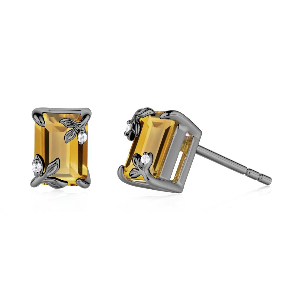 Nature-Inspired Leaf Emerald Cut Citrine Earrings - LUO Jewelry #metal_black finish sterling silver